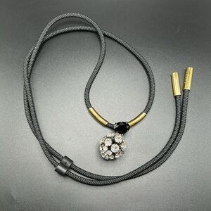 MARNI Italy Crystal Sphere Ball Corded Necklace Black Gold